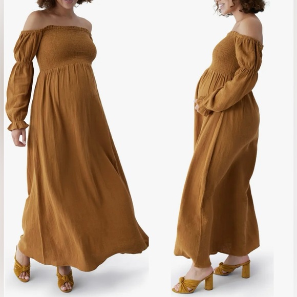 NEW Ingrid & Isabel The Dream Off the Shoulder Cotton Maternity Midi Dress sz M - Picture 1 of 7